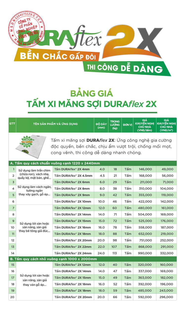 Giá tấm cemboard 8mm đa dạng ứng dụng, chính hãng nhất 2024