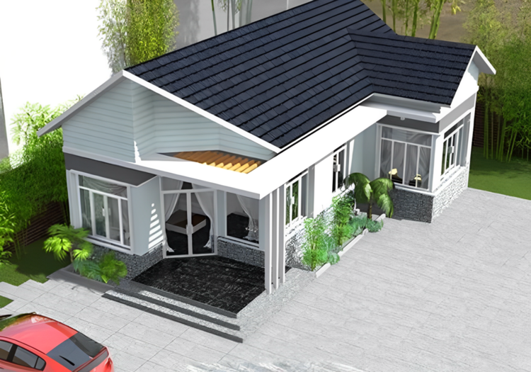 Mẫu nhà cấp 4 chữ L mái tôn đơn giản, giá rẻ ở nông thôn