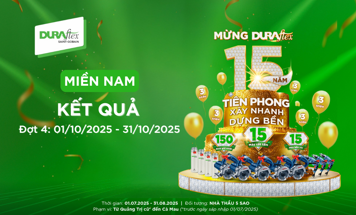 Miền Nam | Kết Quả CTKM MỪNG DURAflex 15 NĂM TIÊN PHONG XÂY NHANH DỰNG BỀN ĐỢT 4 (01/10/2025 - 31/10/2025)