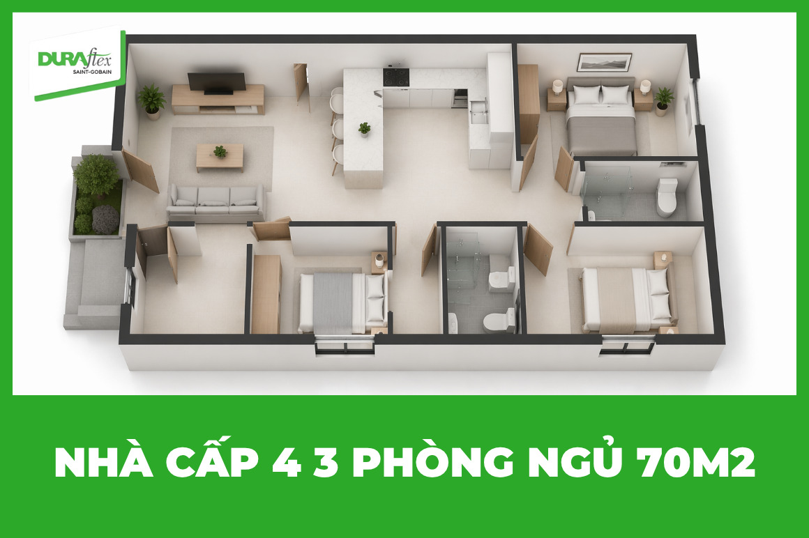 Nhà cấp 4 3 phòng ngủ 70m2