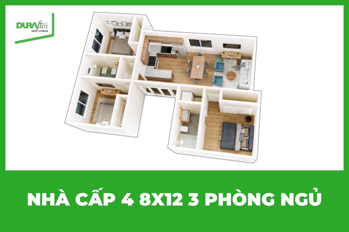 Nhà cấp 4 8x12 3 phòng ngủ