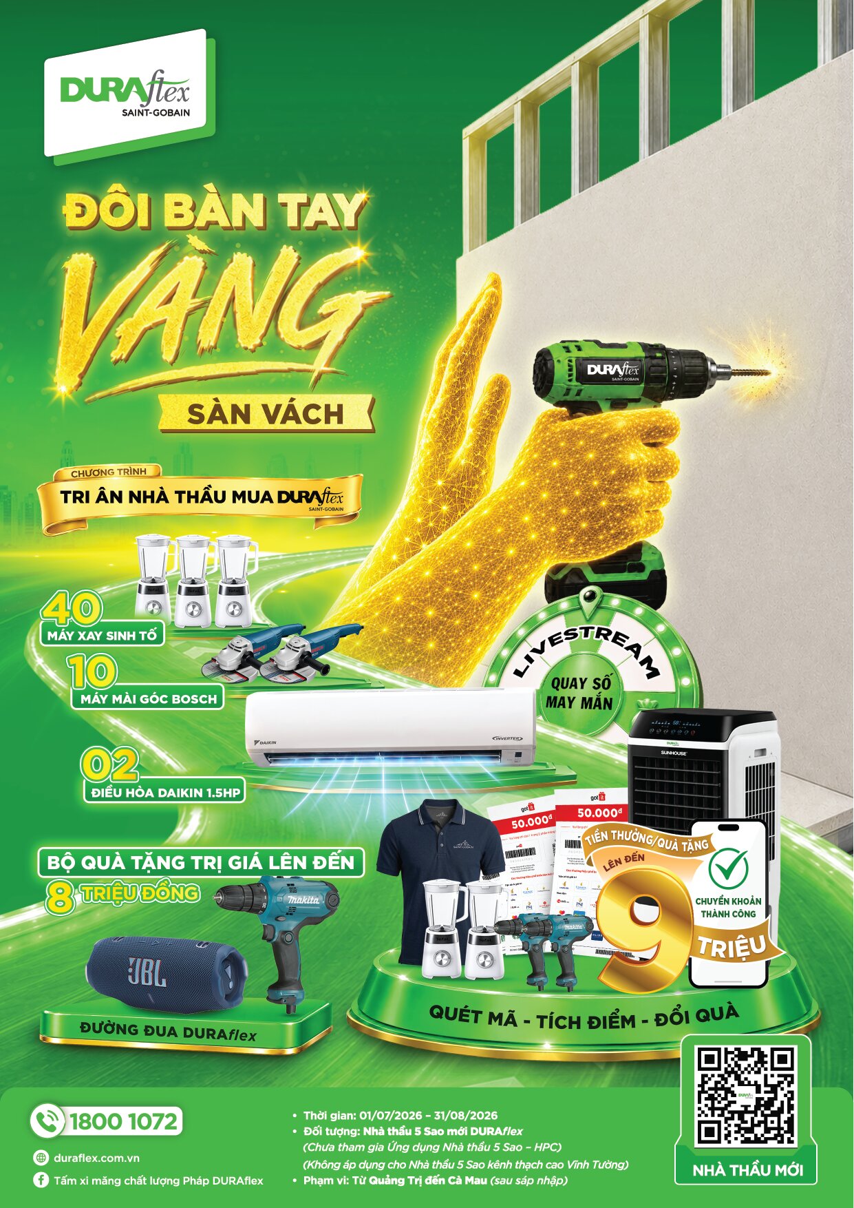 [MIỀN NAM] CHƯƠNG TRÌNH KHUYẾN MÃI ĐÔI BÀN TAY VÀNG - TRI ÂN NHÀ THẦU MỚI  (CHƯA THAM GIA NHÀ THẦU 5 SAO)