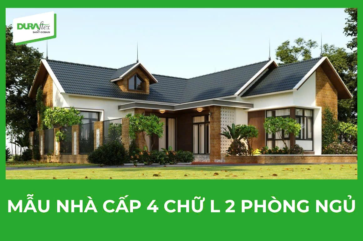 Mẫu nhà cấp 4 chữ L 2 phòng ngủ 