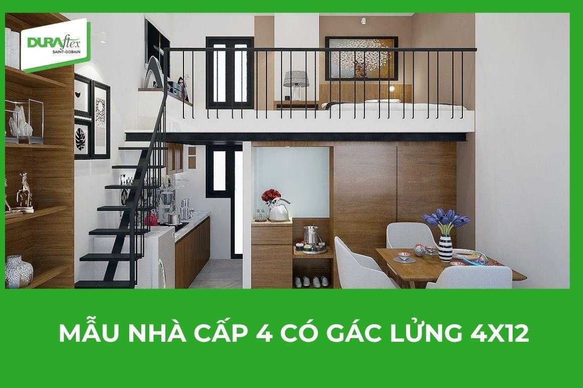Mẫu nhà cấp 4 có gác lửng 4x12