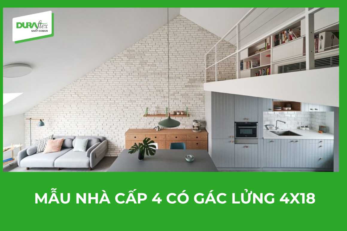 Mẫu nhà cấp 4 có gác lửng 4x18