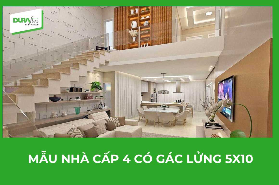 Mẫu nhà cấp 4 có gác lửng 5x10 