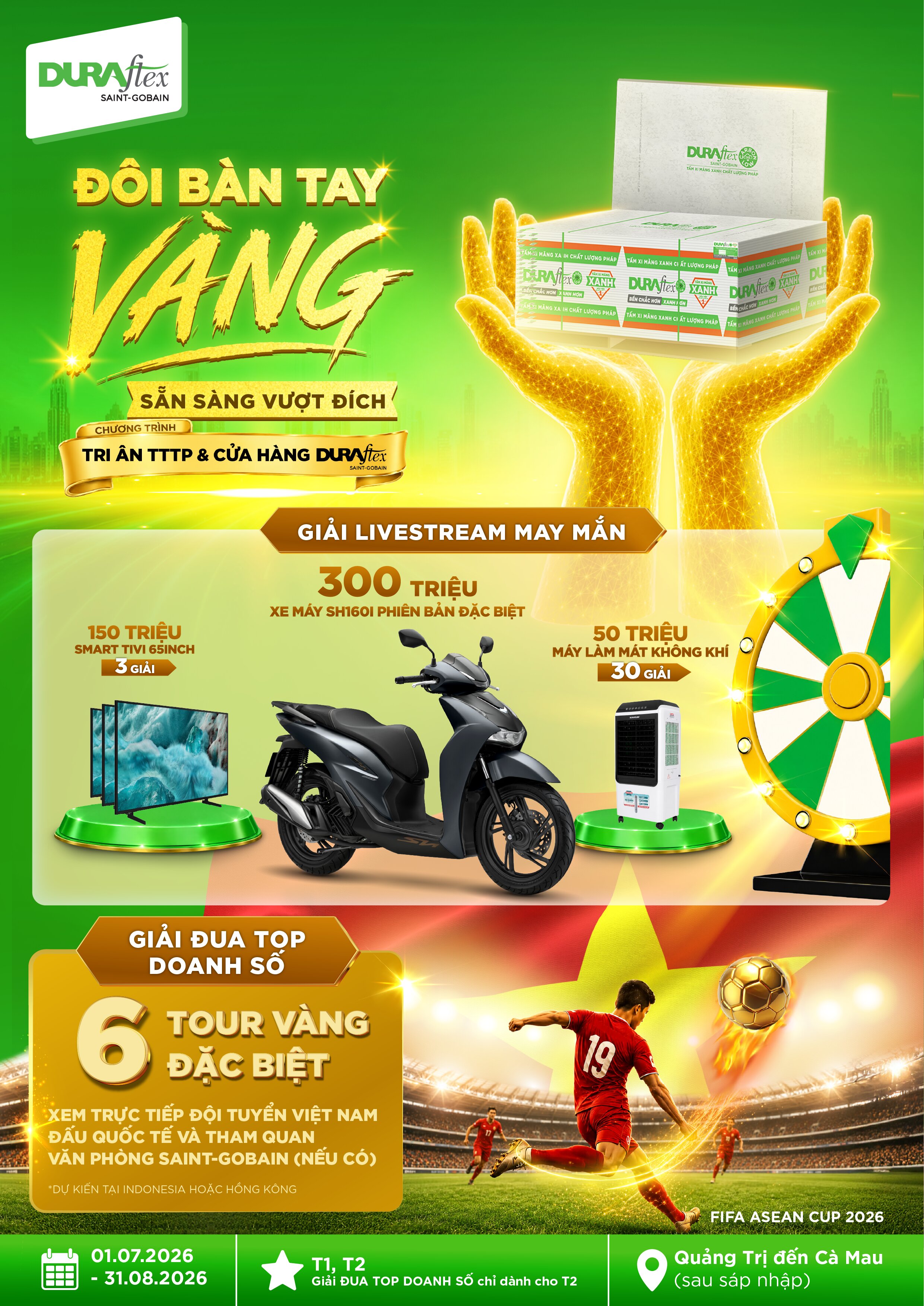 [MIỀN NAM] CHƯƠNG TRÌNH KHUYẾN MÃI ĐÔI BÀN TAY VÀNG SẴN SÀNG VƯỢT ĐÍCH - TRI ÂN TRUNG TÂM PHÂN PHỐI VÀ CỬA HÀNG DURAflex