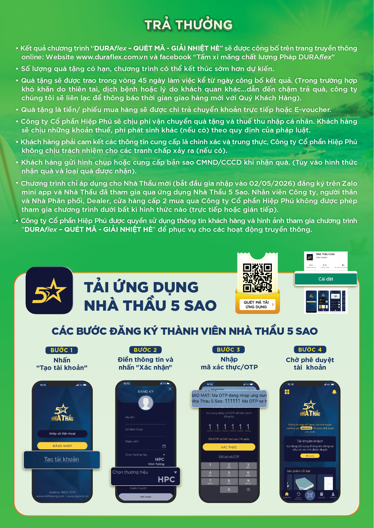 Hình thức trả thưởng của chương trình DURAflex - Quét mã - Giải nhiệt hè