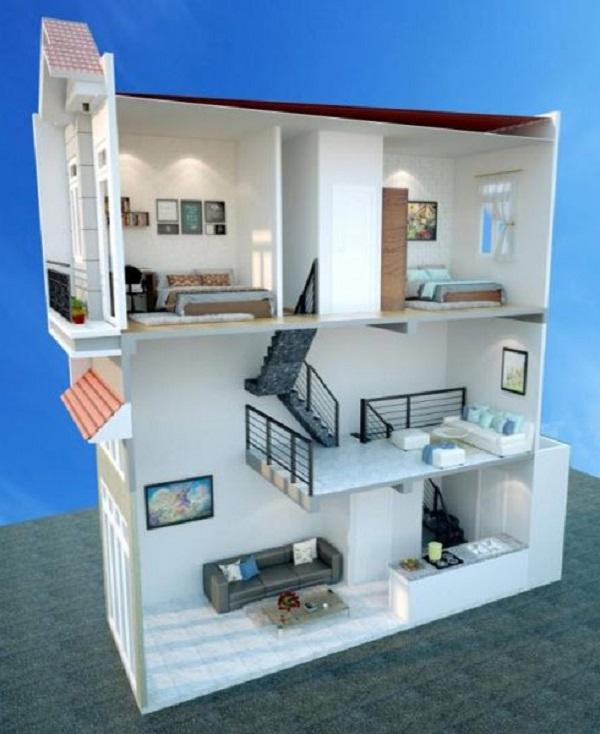 Mẫu nhà ống 2 tầng có gác lửng