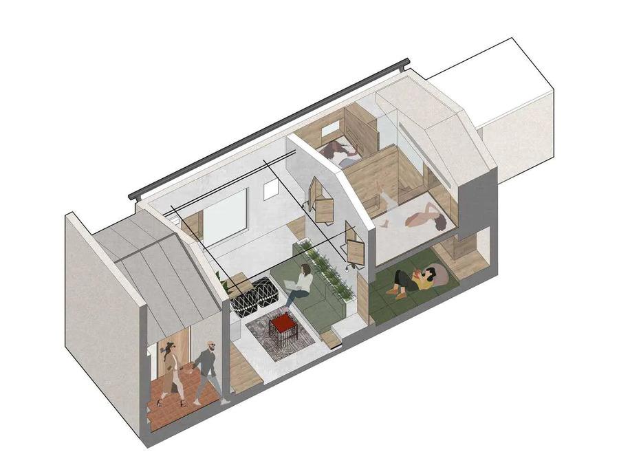 Mẫu thiết kế nhà gác lửng 3 phòng ngủ đẹp diện tích 45m2 (Nguồn:Internet)