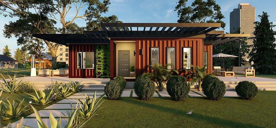 Kiểu nhà container 200 triệu với thiết kế mặt tiền đơn giản, hiện đại, sang trọng