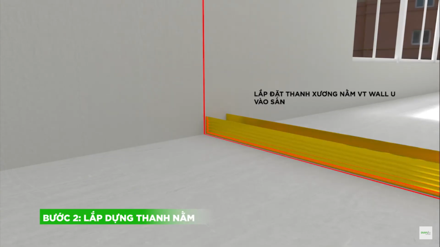 Lắp đặt thanh xương nằm Vĩnh Tường V-Wall U vào sàn