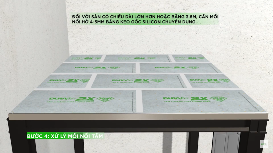 Sàn có chiều dài lớn hơn cần xử lý mối nối hở bằng keo gốc silicon chuyên dụng