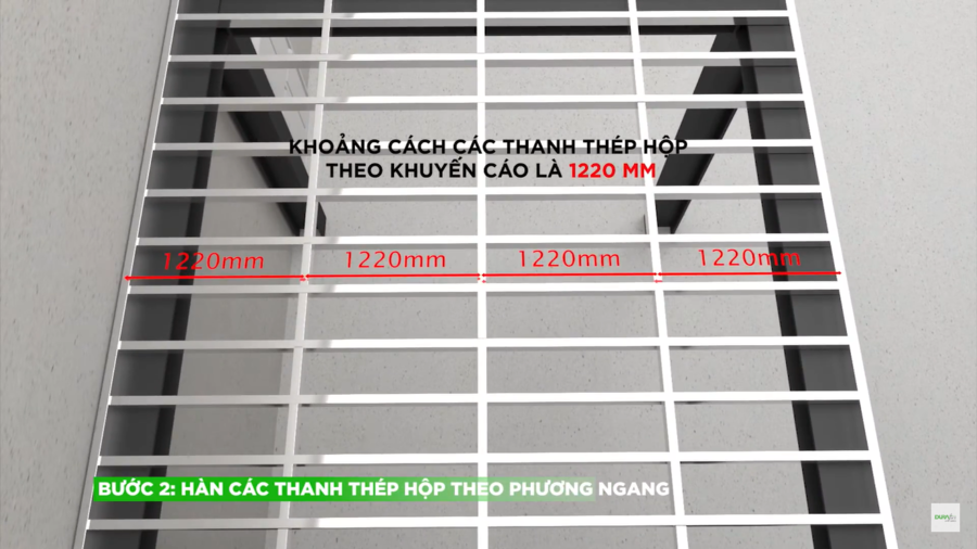 cách thi công tấm cemboard hàn các thanh thép hộp theo phương ngang