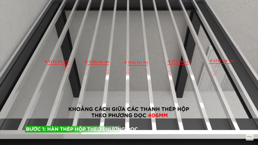 thi công tấm cemboard hàn thép hộp theo phương dọc