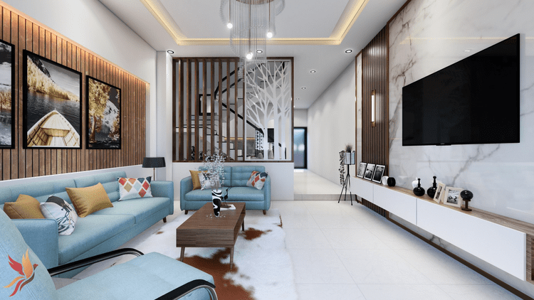 Mẫu vách ngăn cầu thang đẹp, hiện đại tạo trang trí phòng khách nhà ống
