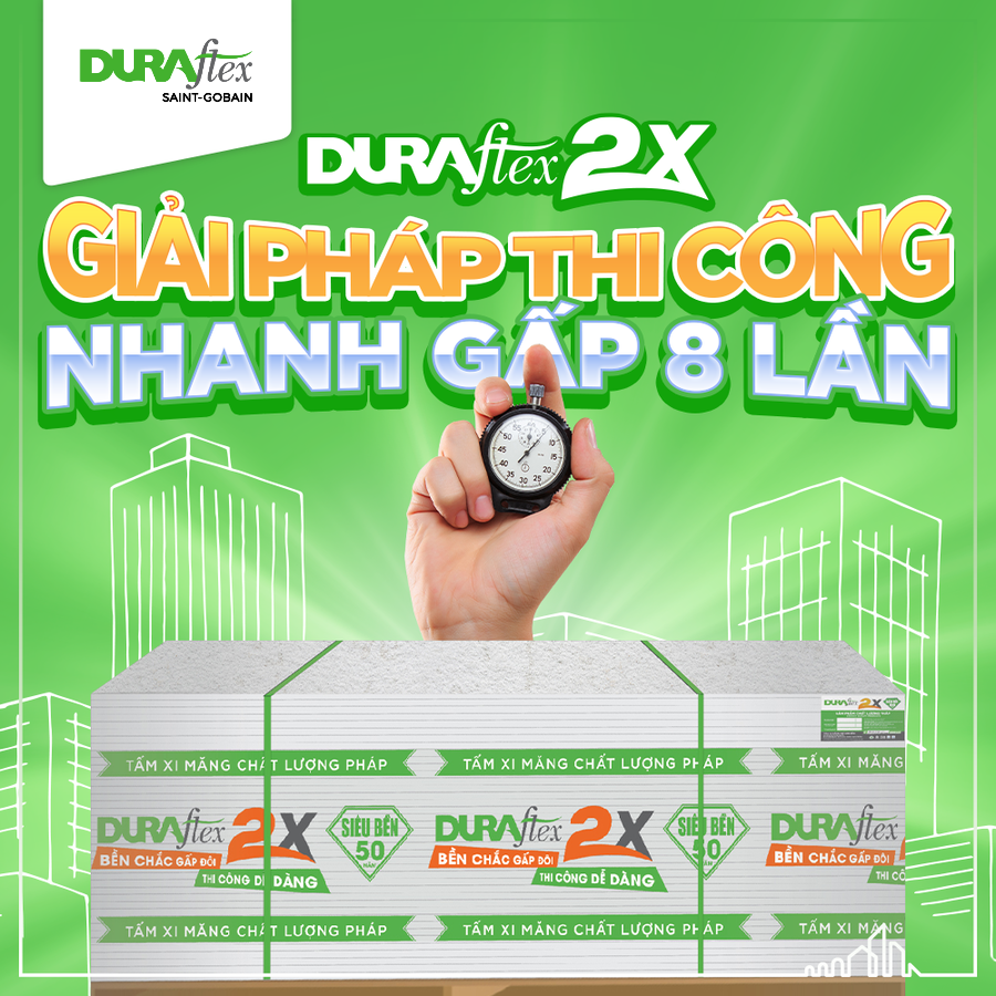 Tấm xi măng DURAflex 2X là giải pháp thi công nhanh chóng gấp 8 lần