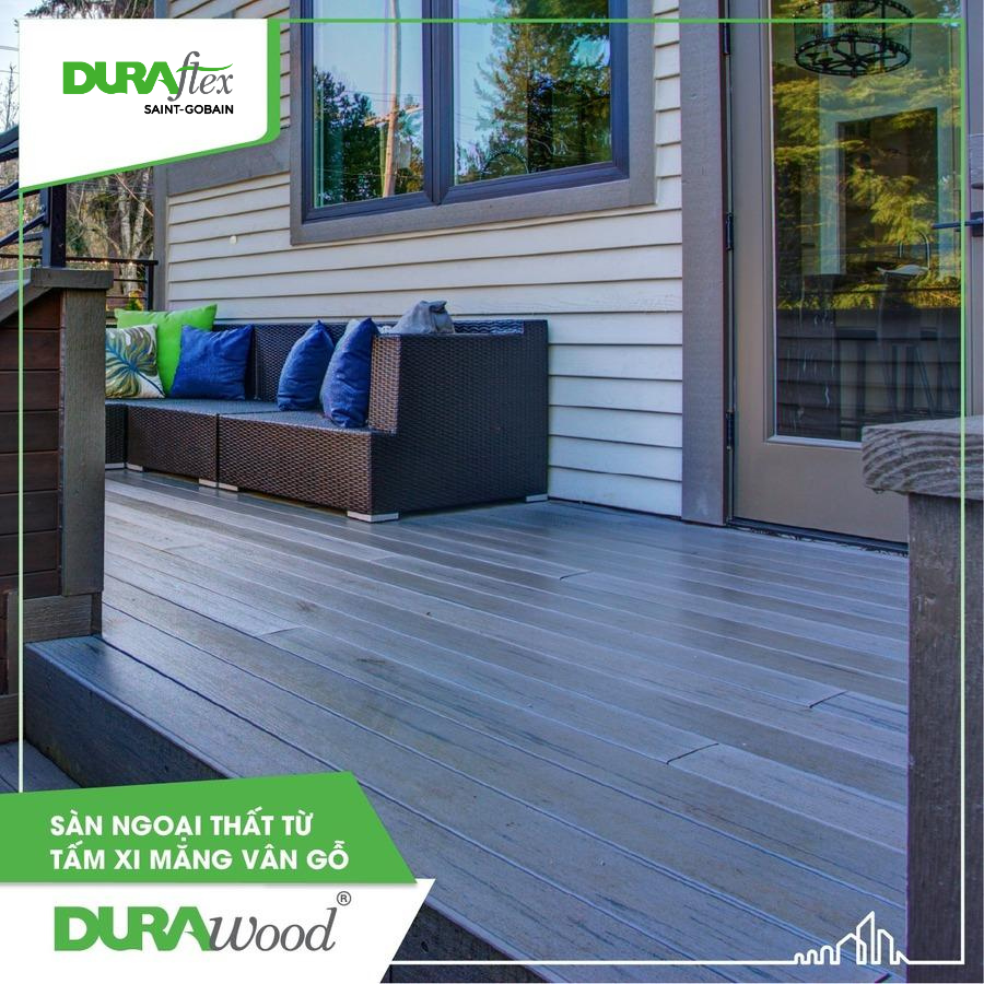 Tấm xi măng vân gỗ DURAwood dùng để lót sàn ngoại thất