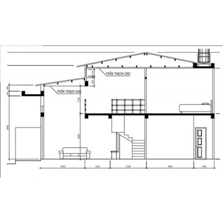 Bản vẽ thiết kế mẫu nhà gác lửng 5x15m
