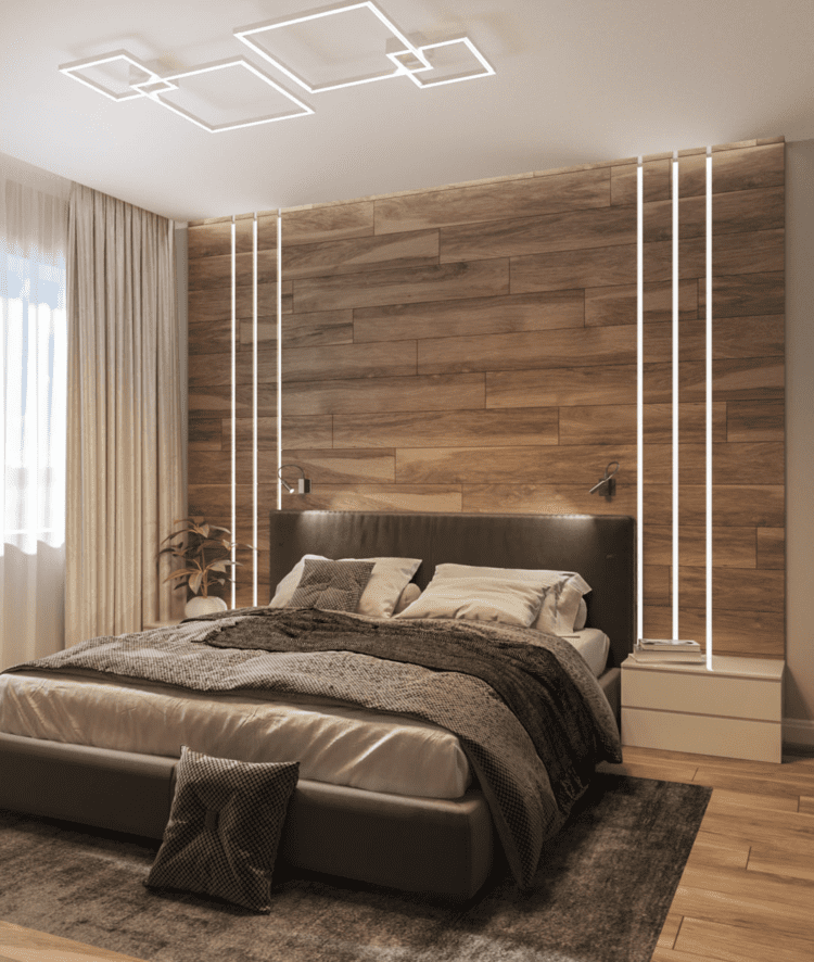 Mẫu ốp tường phòng ngủ giả vân gỗ đẹp, ấm cúng