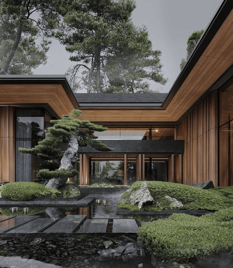 Mẫu thiết kế sân vườn biệt thự phong cách Nhật Bản