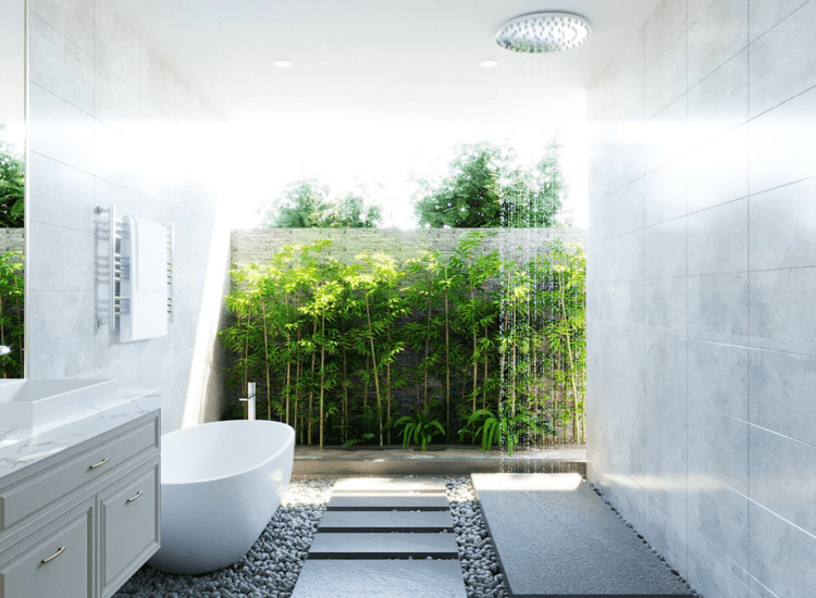Mẫu thiết kế nhà tắm gần gũi với thiên nhiên