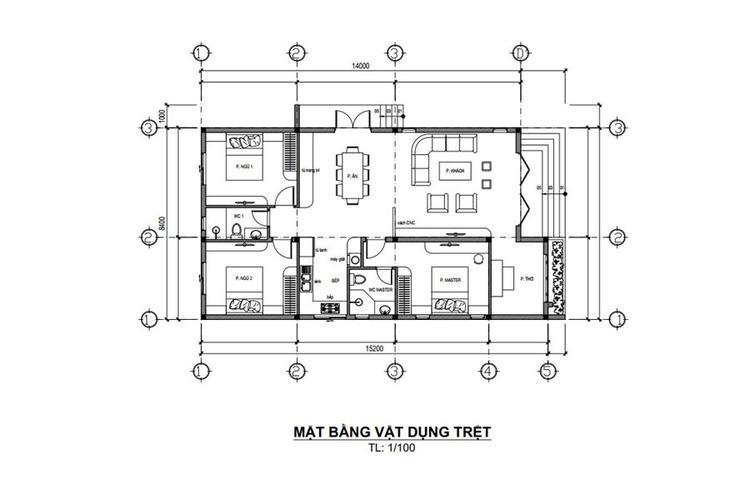 Bản vẽ nhà cấp 4 có 3 phòng ngủ đẹp, hiện đại