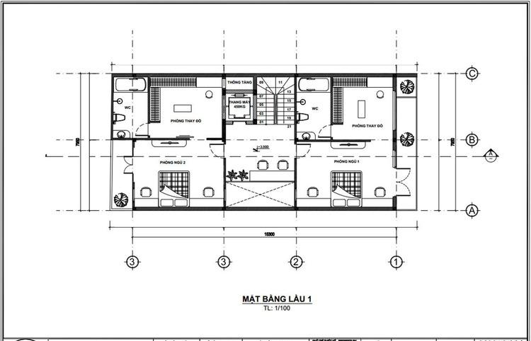 Bản vẽ nhà ống 2 tầng 5x15 đẹp, hiện đại