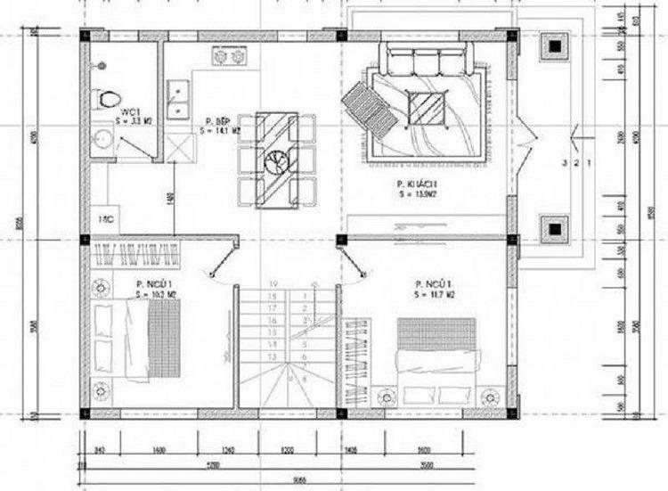 Bản vẽ nhà ống 2 tầng mái Nhật hiện đại 