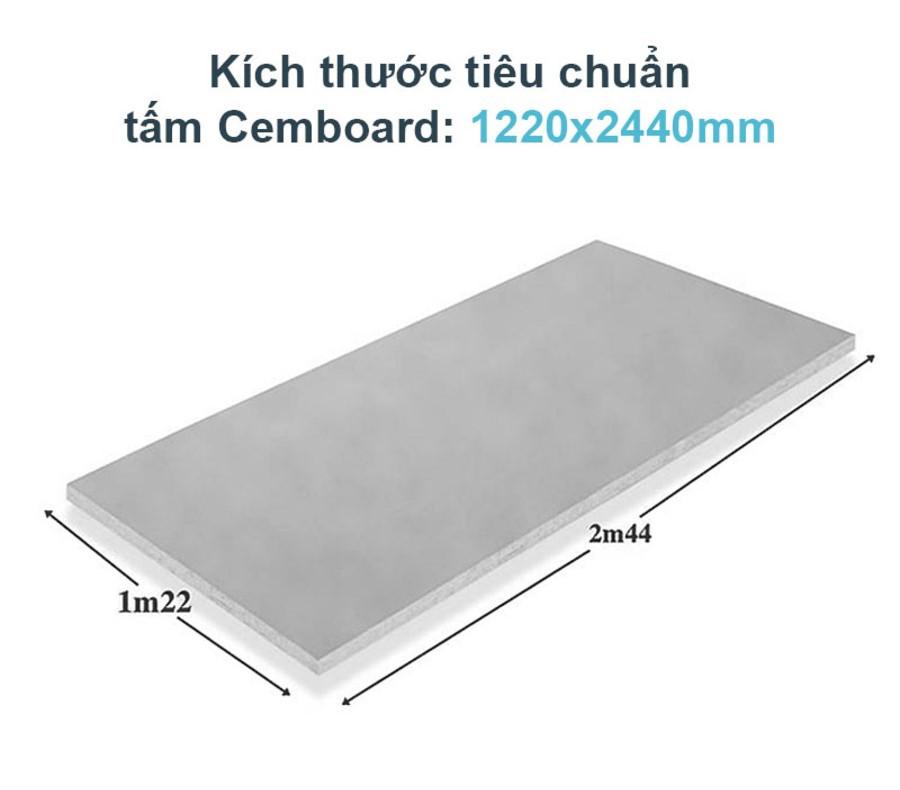 Kích thước tấm Cemboard là 1220mmx2440mm