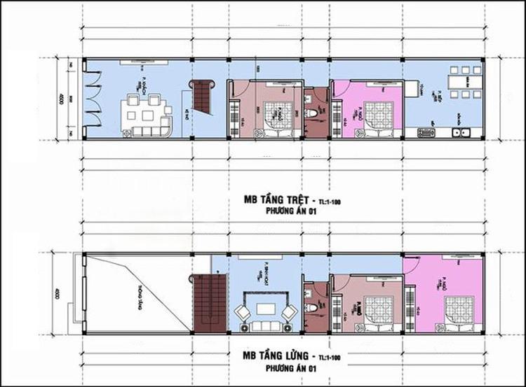 Bản vẽ nhà gác lửng 2 phòng ngủ hiện đại, tiện nghi