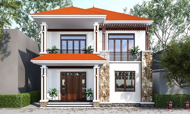 Mẫu nhà vuông 2 tầng 100m2 đẹp ở nông thôn