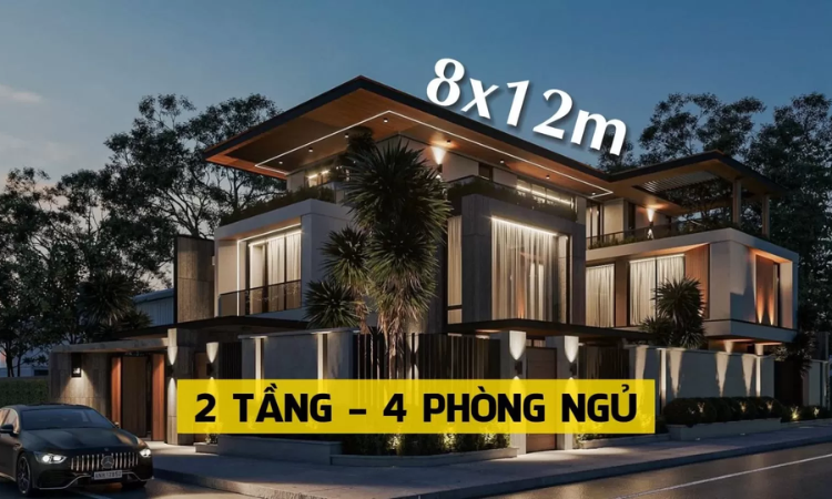 Mẫu nhà 2 tầng 4 phòng ngủ 8x12 đẹp, hiện đại, đẳng cấp