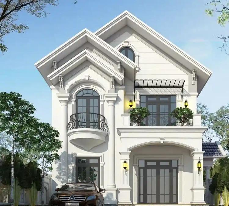 Mẫu nhà 2 tầng đẹp giá 700 triệu có gác lửng phong cách tân cổ điển