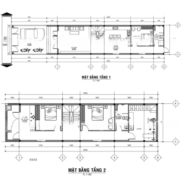 Bản vẽ nhà cấp 4 đẹp 5x20m hiện đại có gác lửng