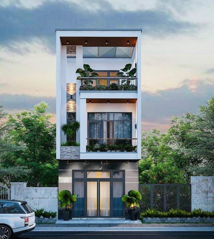 Mẫu mặt tiền nhà ống 3 tầng hiện đại có sân thượng