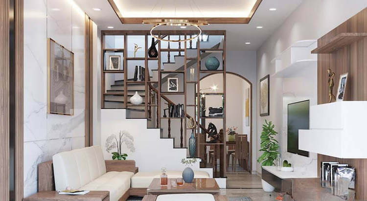 Mẫu vách ngăn cầu thang phòng khách đẹp, thời thượng