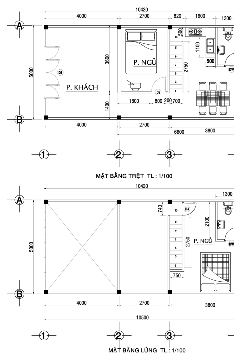 Bản vẽ thiết kế nhà gác lửng 200 triệu chi tiết