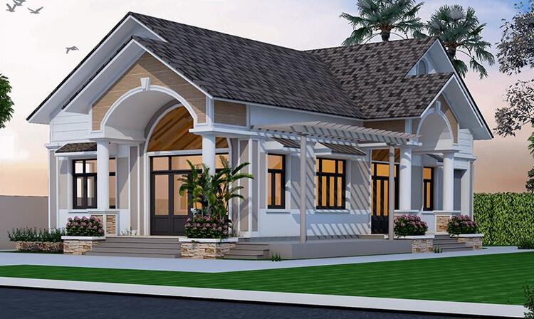 Mẫu nhà cấp 4 nông thôn 3 phòng ngủ 120m2 chữ L giúp tối ưu không gian