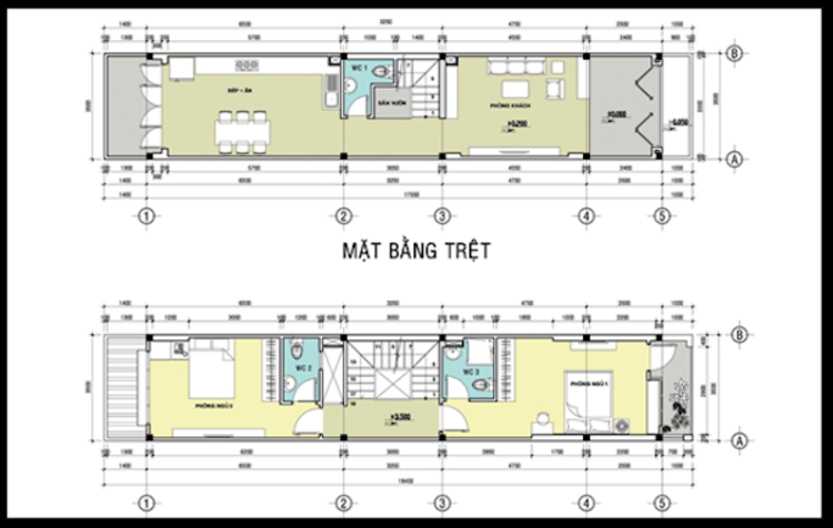 Bản vẽ 3D nhà ống 2 tầng đẹp diện tích 5x20m