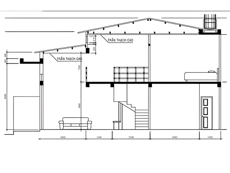 Bản vẽ nhà cấp 4 có gác lửng 4x13m 