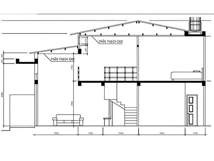 Bản vẽ nhà cấp 4 có gác lửng 5x20 