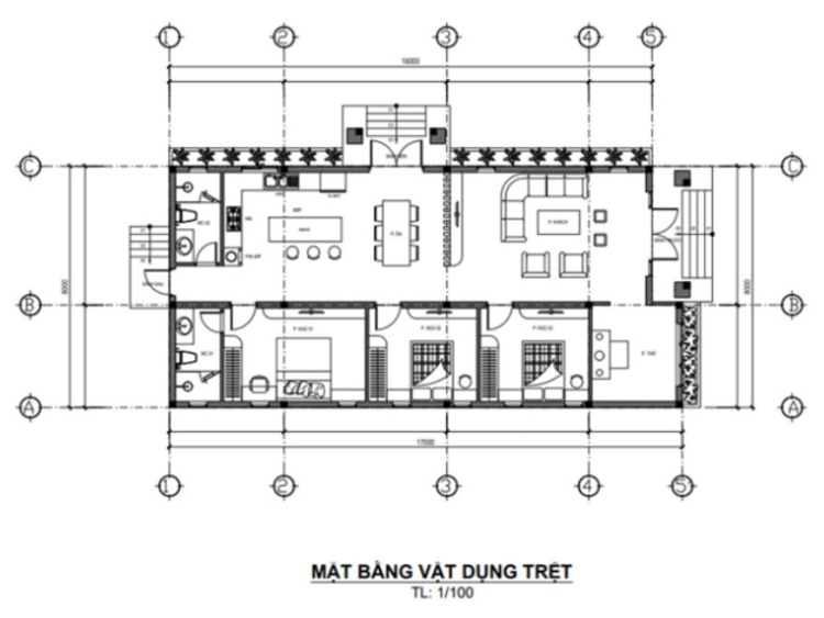 Bản vẽ nhà cấp 4 3 phòng ngủ, 1 phòng thờ