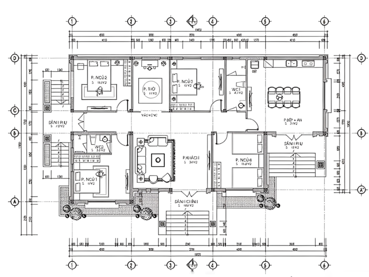 Bản vẽ cad nhà cấp 4 mái Nhật 4 phòng ngủ 