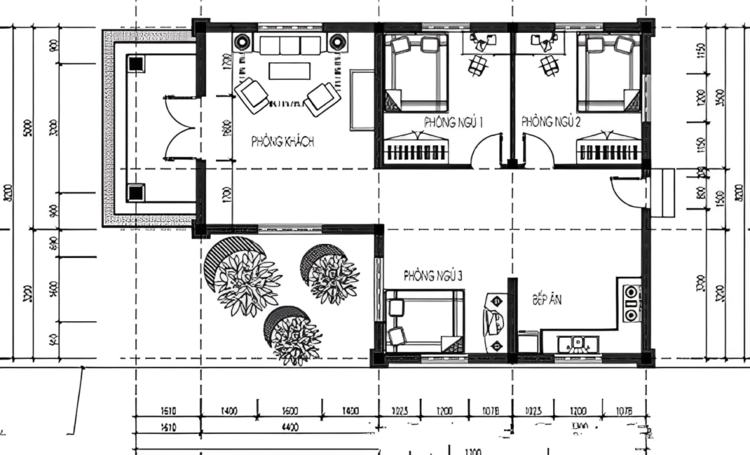 Xin bản vẽ nhà cấp 4 3 phòng ngủ 100m2 với thiết kế mái Thái tiện lợi