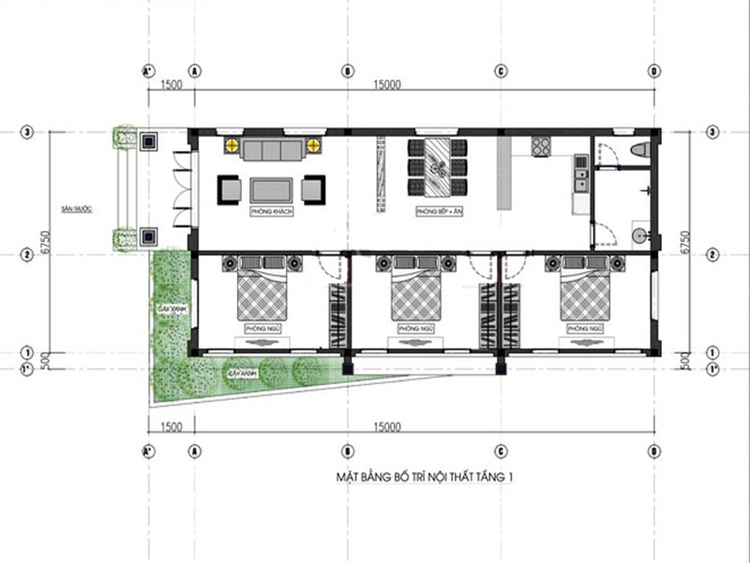 Bản vẽ nhà cấp 4 nông thôn 3 phòng ngủ 100m2 mái bằng 