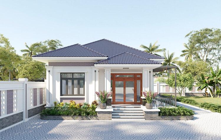 Mẫu nhà vườn đẹp 1 tầng 4 phòng ngủ