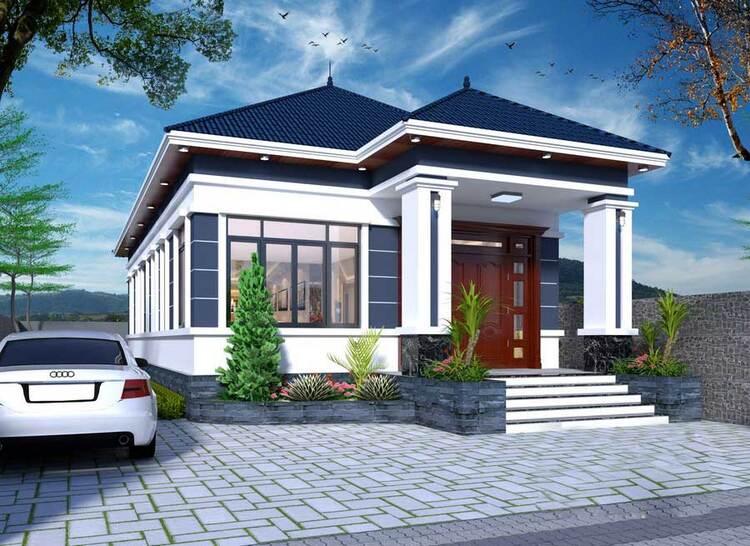 Mẫu nhà cấp 4 mái Nhật 3 phòng ngủ 8x13m thanh thoát