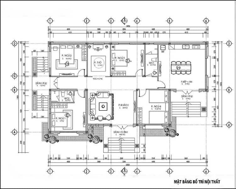 Bản vẽ thiết kế nhà cấp 4 mái Nhật 4 phòng ngủ ở nông thôn