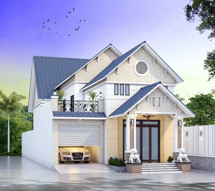 Mẫu mặt tiền nhà cấp 4 gác lửng mái Thái 3 phòng ngủ 100m2 đẹp, hiện đại